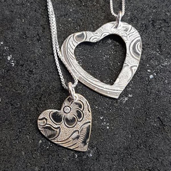 Two Hearts Vintage Silver Necklace Set